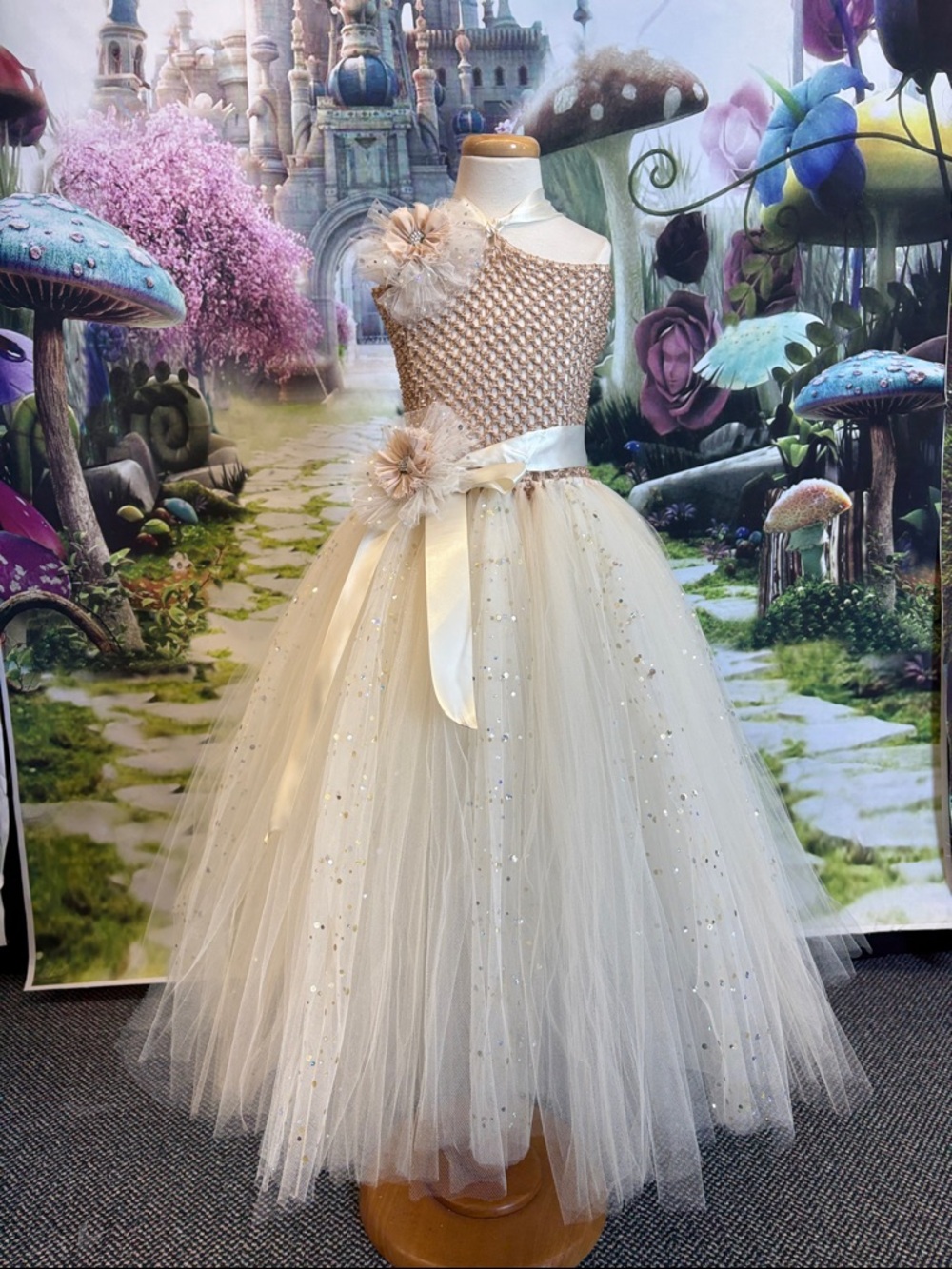 Handmade Tan and Ivory Tulle Tutu Girl Dress